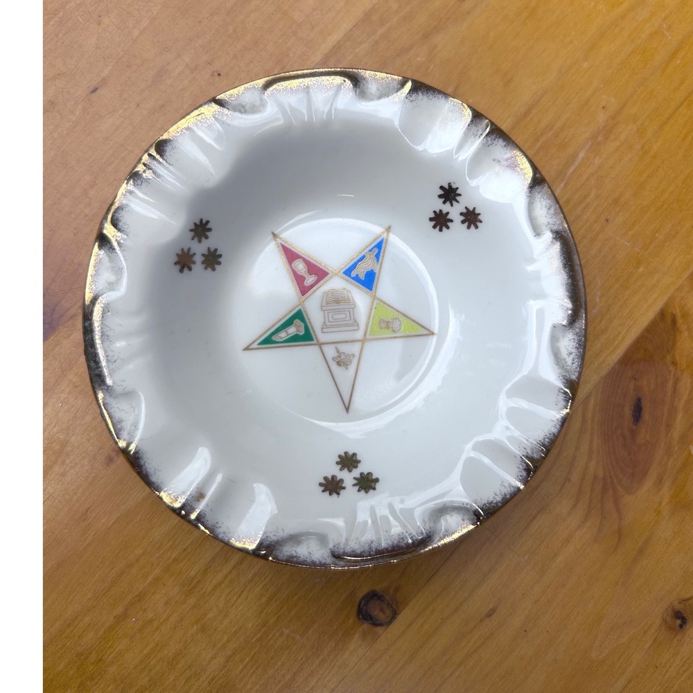 Vintage Order Eastern Star Masonic Ashtray One Size White Gold Taylor & Kent
